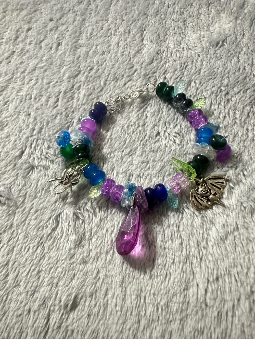 Multicolored Beaded Charm Bracelet with Teardrop Pendant